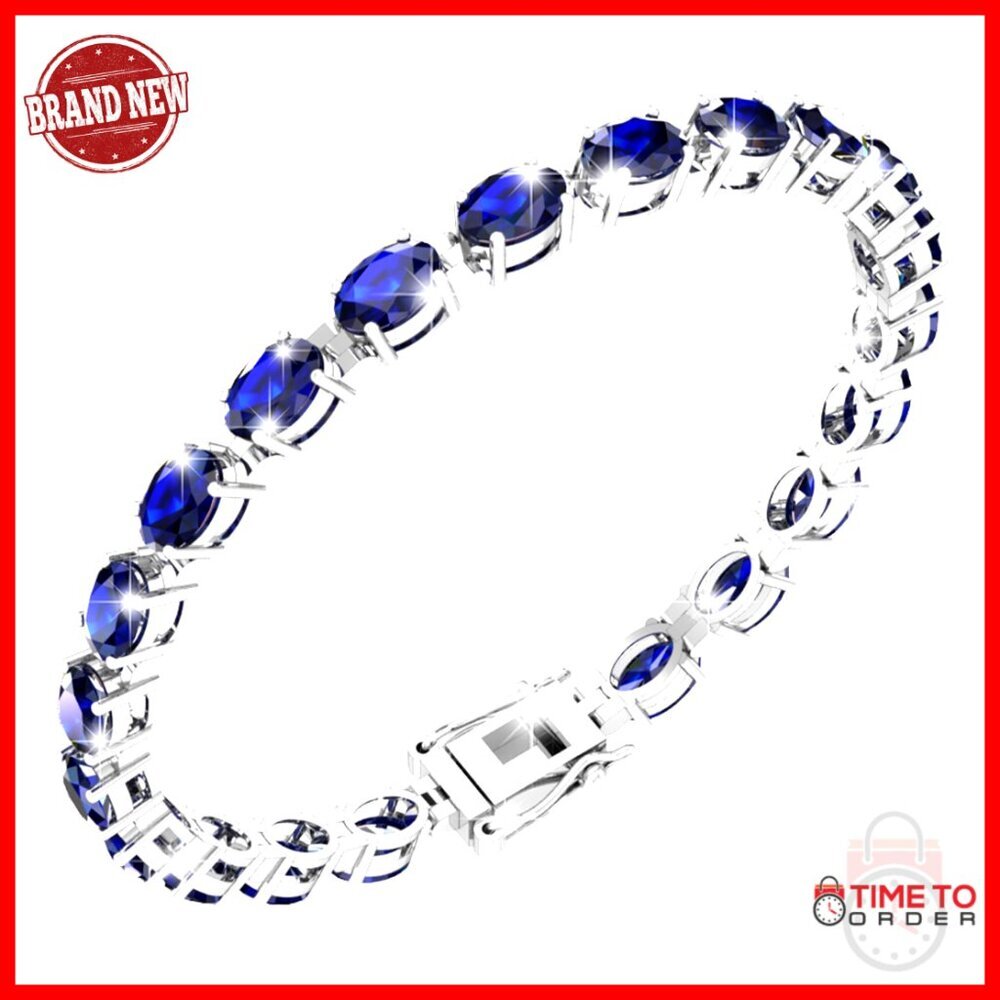 Sterling Silver Tennis Bracelet 7" with 21 Oval Gemstones, Box Clasp